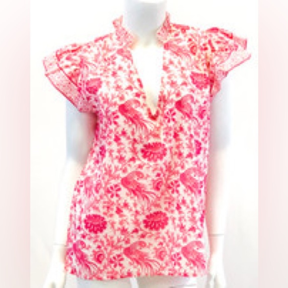 La Plage Ruthie Ruffle Top, Pink Bird - Picture 8 of 8